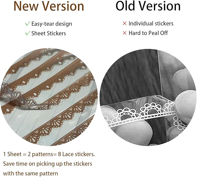 160 Pcs Transparent Lace Stickers for Scrapbooking Photo Album Card Making Journals Wedding Invitations Craft Project Decoration, White and Light Coffee Color PET Material, 40 Patterns