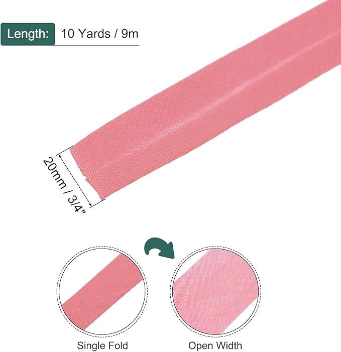 MECCANIXITY 3/4 Inch Single Fold Bias Tape Polyester Continuous Bulk Bias Tape for Sewing, Seaming Quilting Hemming Binding Crafts (Bright Red 10 Yards)