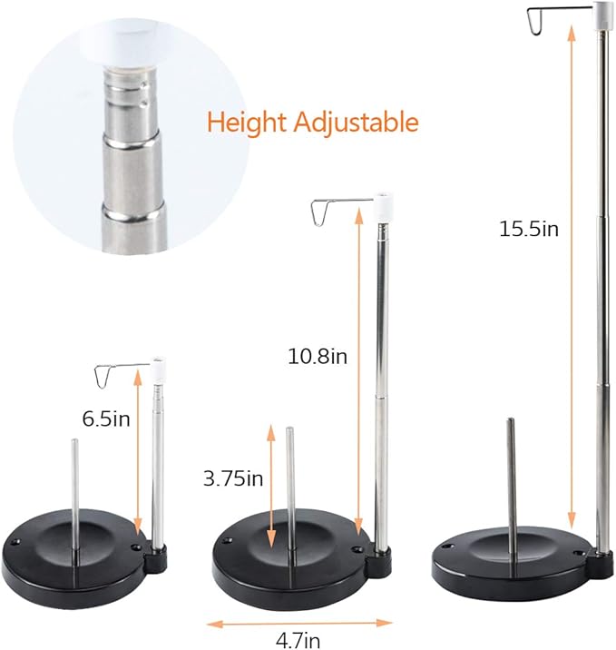 Sew Tech Adjustable Cone Thread Stand Spool Holder for Sewing Machine Embroidery Quilting Serger Machines, Single Thread Stand for Smoother Feed, Large Spool Holder with Steady Heavy Plastic Base