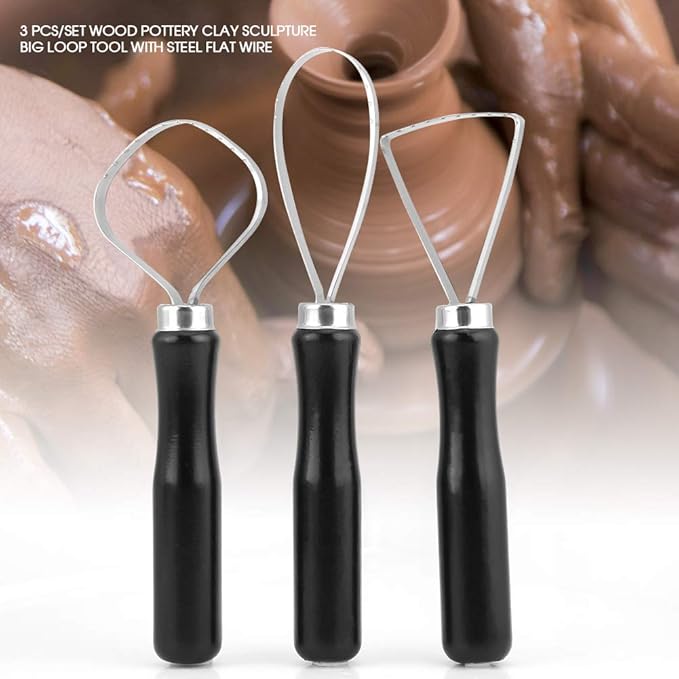 KooingTech Clay Tools, Clay Sculpting Tools 3 PCS, Clay Carving Tools with Handmade Handle Wooden Sculpture Tools, Pottery Sculpting Tools, Sawtooth Steel Pottery Tools for Carving
