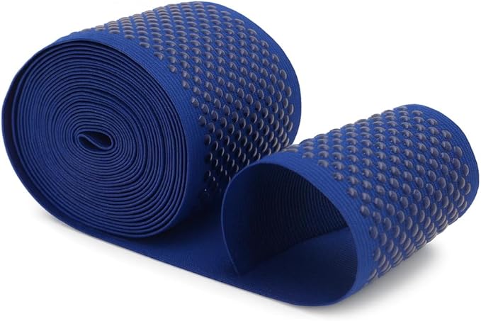 Mandala Crafts 3 Inch Elastic Silicone Gripper Tape for Clothing - 5 Yds Dotted Non Slip Elastic Band for Sewing - Navy Blue Silicone Flat Fabric Stretchy Ribbon Straps