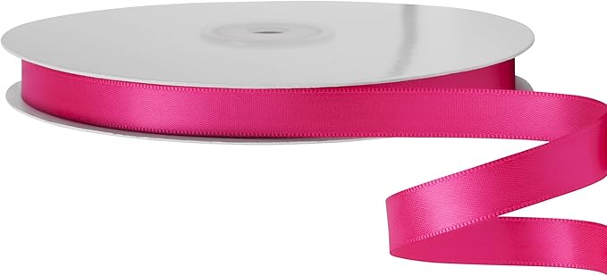 LIUYAXI Hot Pink Stain Ribbon, 1/2" X Continuous 50 Yards, Double Faced Fabric Ribbon Perfect for Gift Wrapping Wedding Christmas Birthday Floral Arrangement Craft