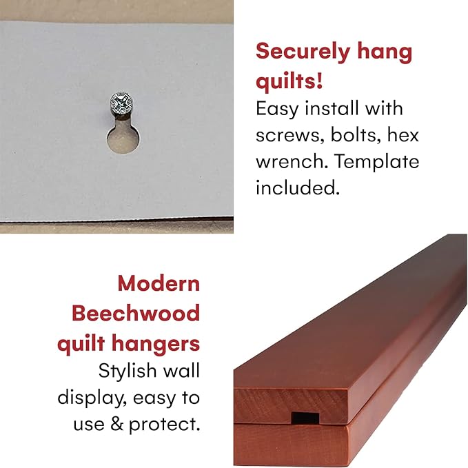 Precision Quilting Tools Quilt Hanger Rack, Knob-Less Modern Wooden Design for Wall Hanging to Clamp Quilts, Rugs, Blanket Holder, Tapestry Hangers, Quilting Tools, Mounted Quilt Rack (48-inch)