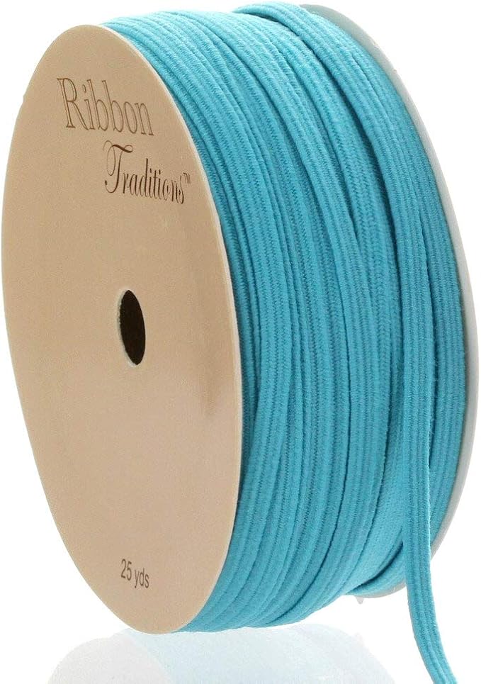1/8" Width Skinny Elastic Band - Braided Cord - Turquoise 5 Yards - USA Warehouse
