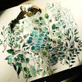 56PCS Middle Size Plants Scrapbook Stickers - Doraking DIY Decoration Transparent Sulfuric Paper Plants Stickers for Scrapbook Decoration Without Repeat
