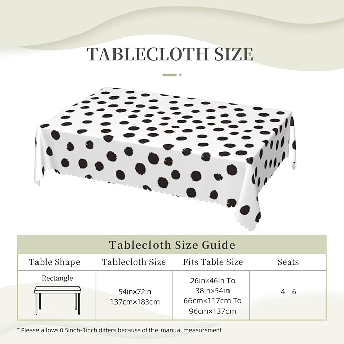 Black White Polka Dots Rectangle Tablecloth Boho Black Spots Doodle Table Cloth Dining Table Cover for Home Kitchen Restaurant Party Buffet Picnic 54 x 72 Inch