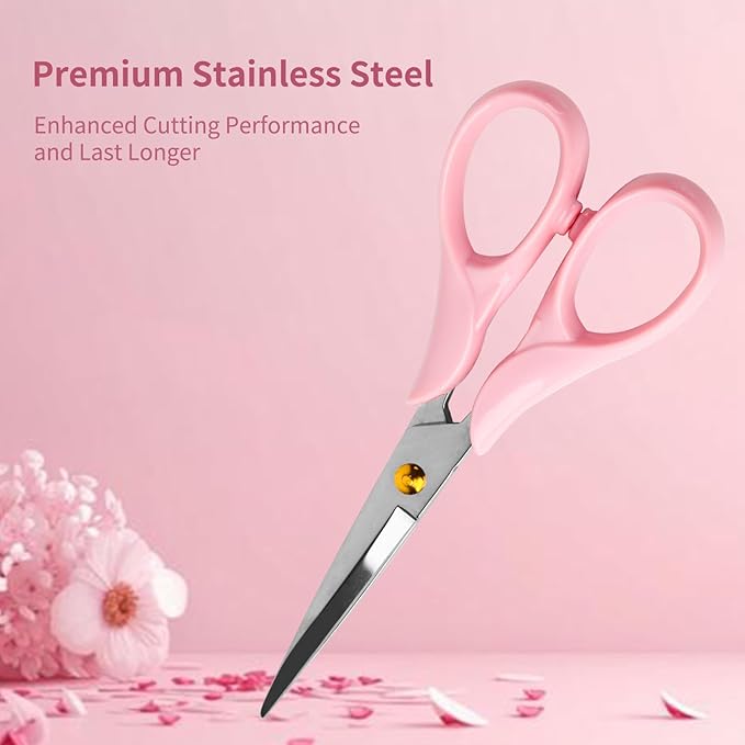 Creechw 6.3" Multi-purpose Scissors with Stainless Steel Blade and Acrylic Handle, Craft Scissors for Office, School, Home, Cute Desk Supplies, Tijeras, Pink