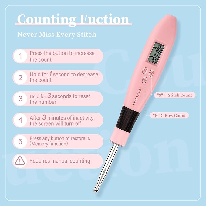 INMAKER Light up Crochet Hook Set, 18in1 Lighted Crochet Hook with Counter, Crochet Needles Gifts for Beginners, Arthritic Hands(2.0-14.0mm)