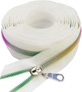 MebuZip #5 Colorful Metallic Nylon Coil Zippers by The Yard Bulk Coil Zipper Roll 10 Yards with 25pcs Pulls for DIY Sewing Craft Bags (White)