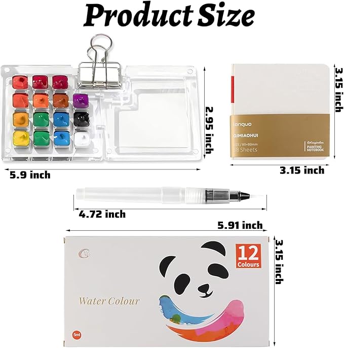 Mini Watercolor Paint Set Pocket Artist Watercolor Travel Set with Mini Paint Palette,Brushes, 12 Colors, Watercolor Sketchbook for Artists Painters Students(Plastics)