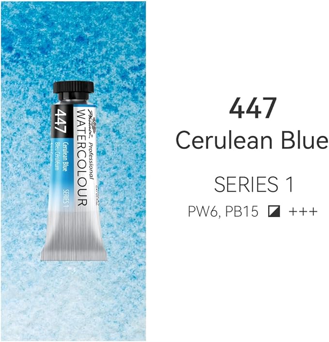 PHOENIX Professional Watercolor Paint Single Tube - 0.47 Fl Oz / 14ml - Cerulean Blue