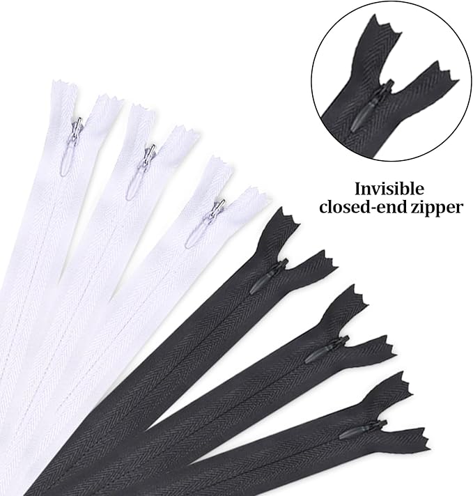 32pcs 12 Inches Nylon Coil Zippers, #3 Invisible Zipper for Sewing,Black and White Nylon Bulk Zipper for DIY Crafts, Pocket, and Accessories