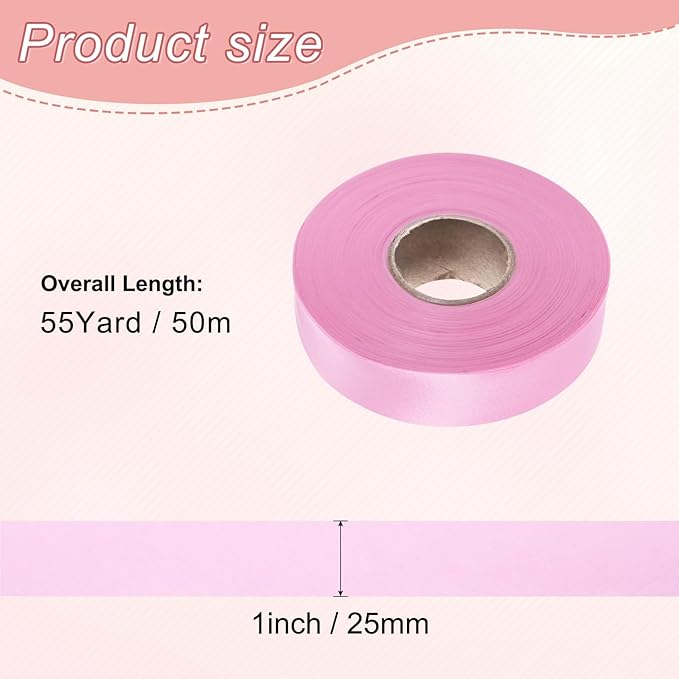 M METERXITY 1-Pack Extra Wide Single Fold Bias Tape, 1 Inch x 55 Yards Satin Bias Tape for Sewing/Seaming/Quilting/Hemming/DIY Crafts/Quilt Binding [Pink]