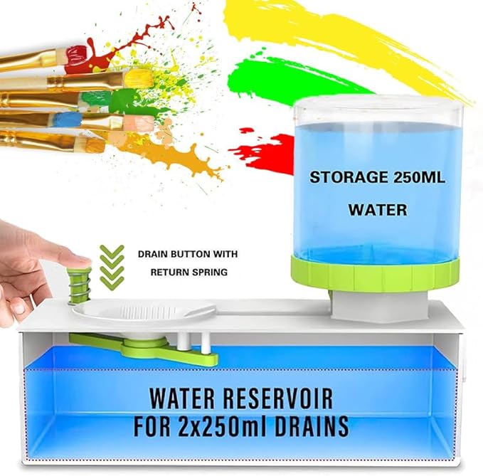 2025 Upgraded Paint Brush Cleaner Tool Brush Rinser, Watercolor/Oil-Based Paintbrush Cleaners, Painting Station Flush My Brush, Gift for Artist Kids Adults and Girls, Pre-Assembled(Green)