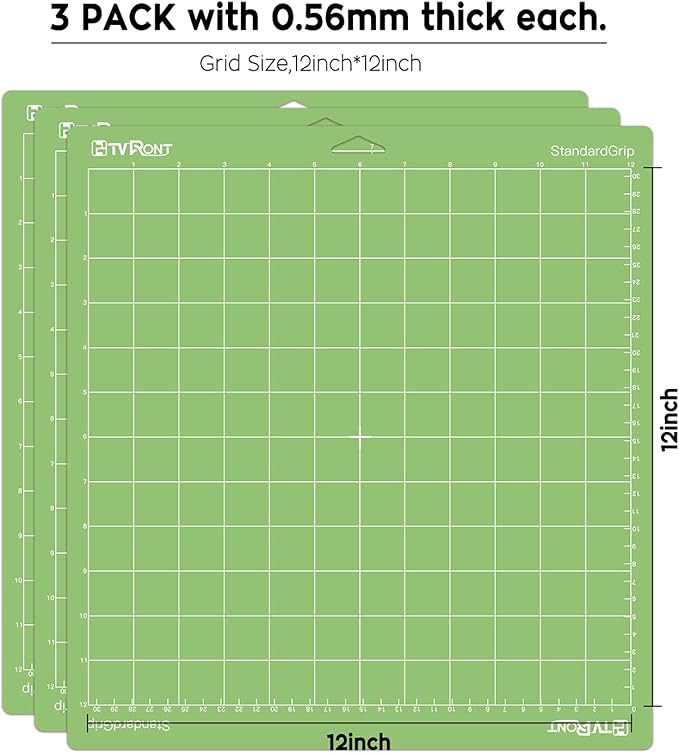 HTVRONT Standard Grip Cutting Mat, 3 Pack Cutting Mat 12x12 Compatible with Cricut Maker 3/Maker 4/Maker/Explore 3/4/Air 2/One, Standard Adhesive Sticky Quilting Cutting Mats Replacement Accessories