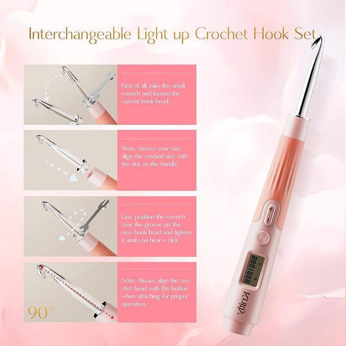 knitly Light Up Crochet Hooks Set with Digital Counter,18 Size Counting Crochet Hook with 2.0–14.0 mm Interchangeable Hooks,Ergonomic Crochet Kit&Gift for Arthritic Hands