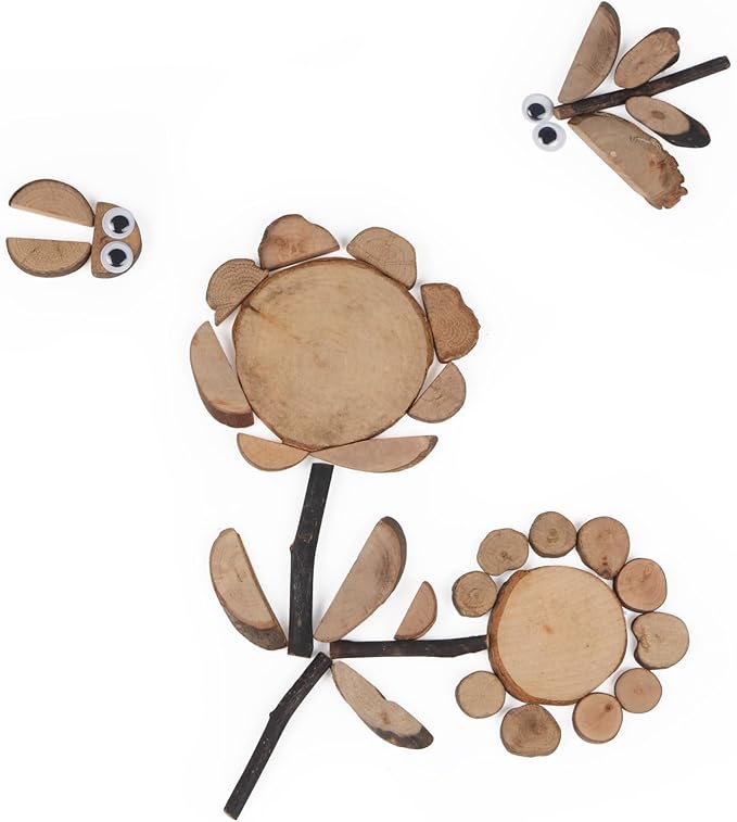 Candywood Wooden Unfinished Craft Kits Toy,Unfinished Natural Wood Slices Loose Part Play,DIY Wood Slices Kit for Toddler 3+ (UN_S)