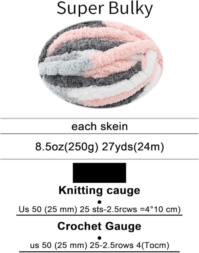 Chunky Yarn for Hand Knitting, No7 Thick Yarn, 250Grams 32Yards, Pack of 4, Perfect for Knitters and Crafters (Kitten)