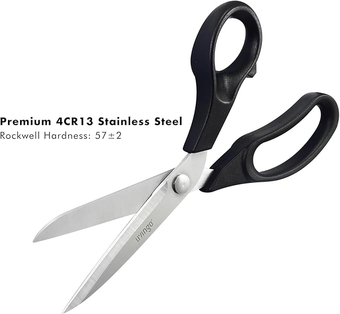 LIVINGO 10.5” Bent Fabric Scissors, Stainless Steel Heavy Duty Sharp Sewing Shears for Tailor Sewing Crafting Cutting Cloth, Leather, Paper
