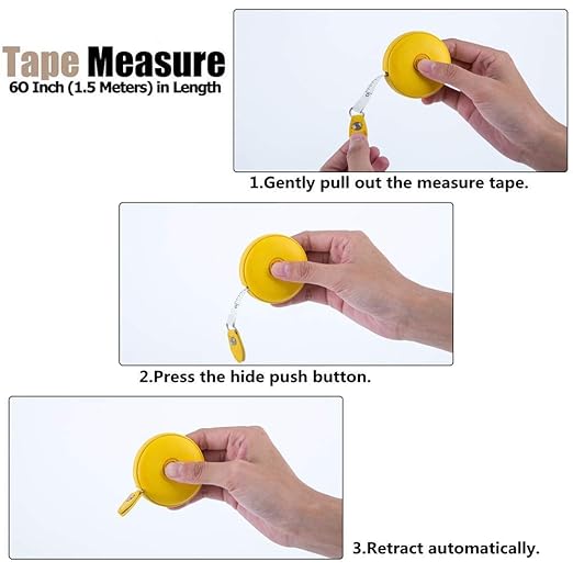 Sewing Tape Measure, Medical Body Cloth Tailor Craft Dieting Measuring Tape, 60 Inch/1.5M Dual Sided Retractable Ruler with Push Button Round(3 Pack, Red Yellow Blue)