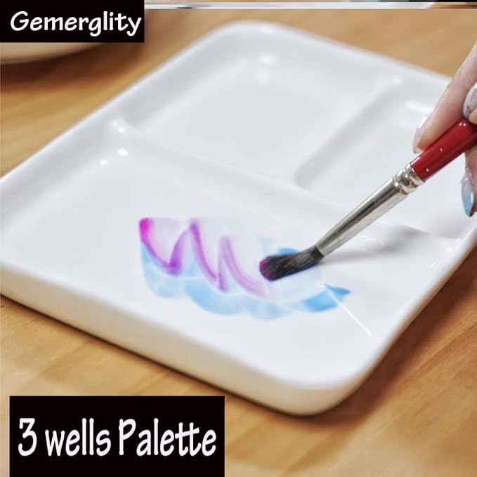 Porcelain Watercolor Palette 10'' × 7'' Ceramic Mixing Tray Rectangle Ceramic Artist Paint Palette for Painters,Gouache