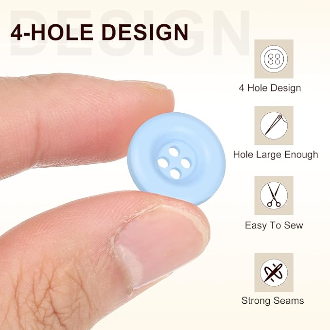 HARFINGTON 50pcs Sewing Button 15mm (5/8 Inch) 4 Holes Resin Thickened Round Crafting Replacement Buttons for Clothing DIY Crafts Decoration, Light Blue