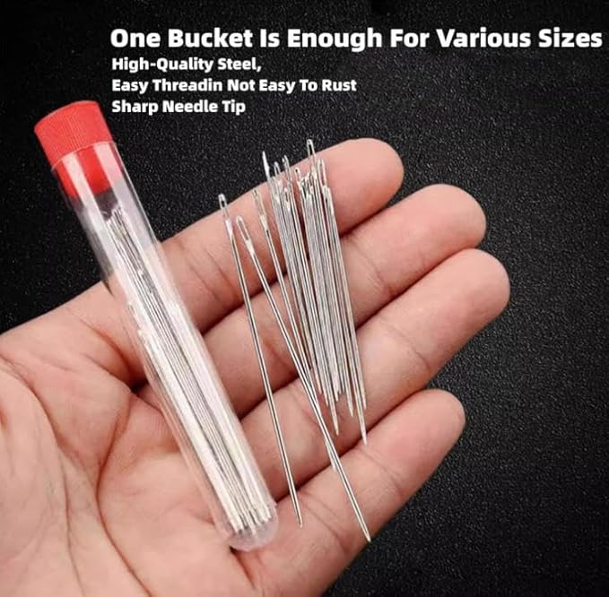 34 PCS Big Eye Steel Needles Set,Sewing Kit,Big Eye Steel Sewing Needles Kit,Long & Thin Handmade Quilting & Sewing Needles Kit for DIY Sewing Projects