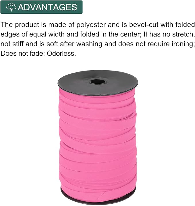 MECCANIXITY 1/2 Inch Double Fold Bias Tape Polyester Continuous Bulk Bias Tape for Sewing, Seaming Quilting Hemming Binding Crafts (Rose Red 100 Yards)