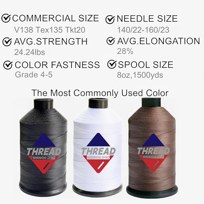 Sissewpro 8oz Bonded Nylon Thread 138 Upholstery Thread Heavy Duty for Sewing Machine Strong Threads for Leather Crafts Furniture Cusion,Boats Car Cover Seats,Canvas,Tex135,1500yds (Saddle Brown)