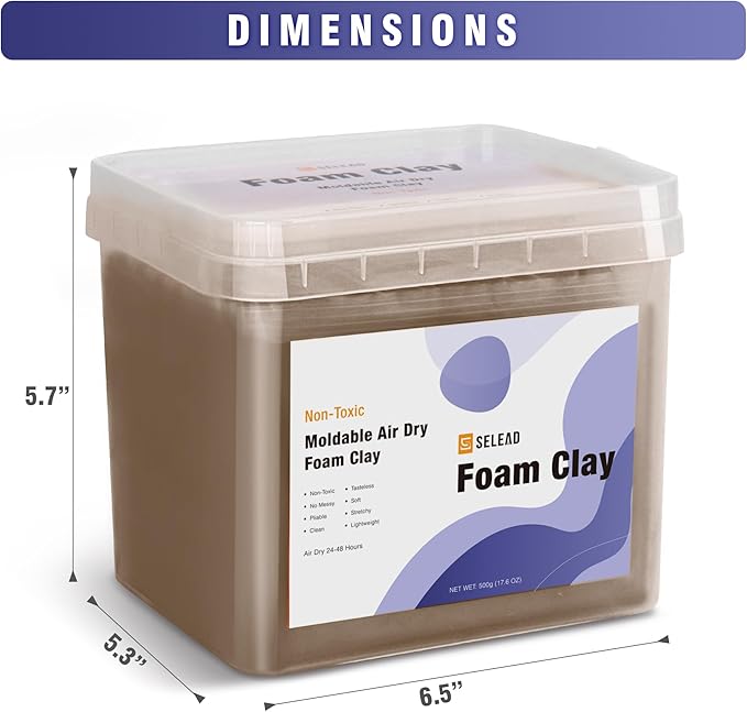 SELEAD Foam Clay Coffee 500g - Moldable Air Dry Ultra-Light Modeling Clays for Adult Cosplay, Sculpting, Arts & Crafts - with 80g Colored Clay