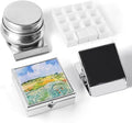Portable Mini Tin Box 14-Well Empty Watercolor Palette Paint Mixing Tray is a Small Storage Travel Kit with Magnetic Clip and Oil Pot, Perfect for Outdoor Sketching and DIY Painting.Field