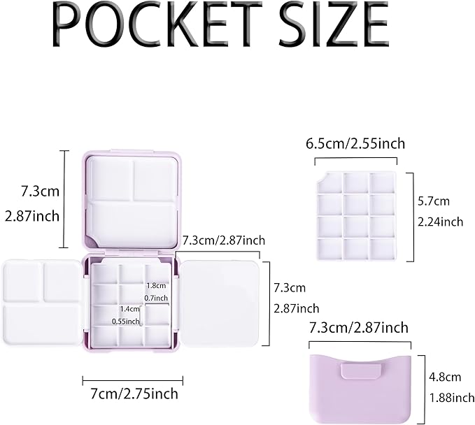 WTYONZEL Travel Pocket Watercolor Set, Artist Outdoor Sketch Kits with 24 Well Palette,3 Foldable Palettes,Clip-on Washing Bucket,Silicone Bag,Ideal for Outdoor Sketch Artists(Purple)