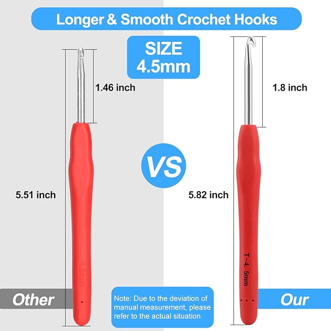Vodiye Professional Extra Long 4.5mm Crochet Hooks, Ergonomic Handle Set for Beginners & Experienced Lovers