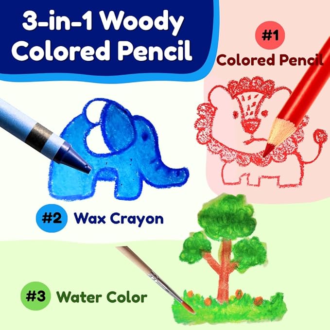 Jumbo Colored Pencils– 3 in 1 function, 12 colors Non-Toxic Toddler Pencils Break-Resistant, Easy Grip Beginner colored Pencils for 2 year plus, Pre-school, Kids, those with special needs.
