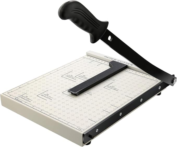 Paper Cutter for Cardstock Heavy Duty 12 inch, 12" Cut Length Guillotine Paper Trimmer for Cardstock Metal Base，for Home Office Classroom School, Pure White