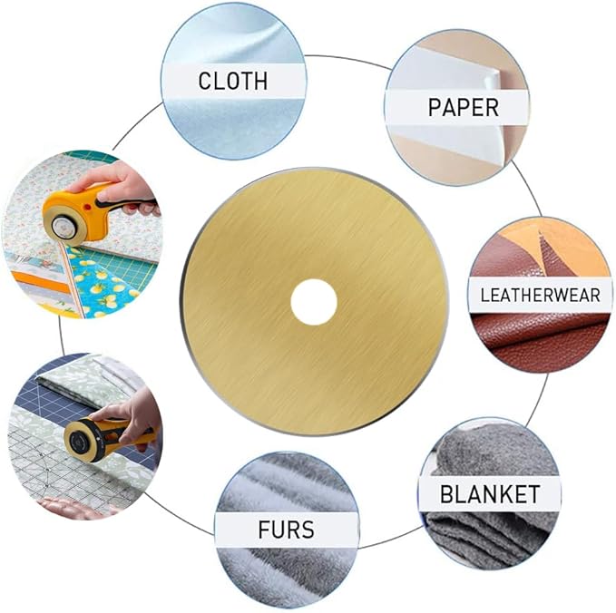 HEADLEY TOOLS Titanium Coated 60mm Rotary Cutter Blades 10 Pack Fits Olfa, Fiskars, Replacement Rotary Blade for Arts Crafts Sewing