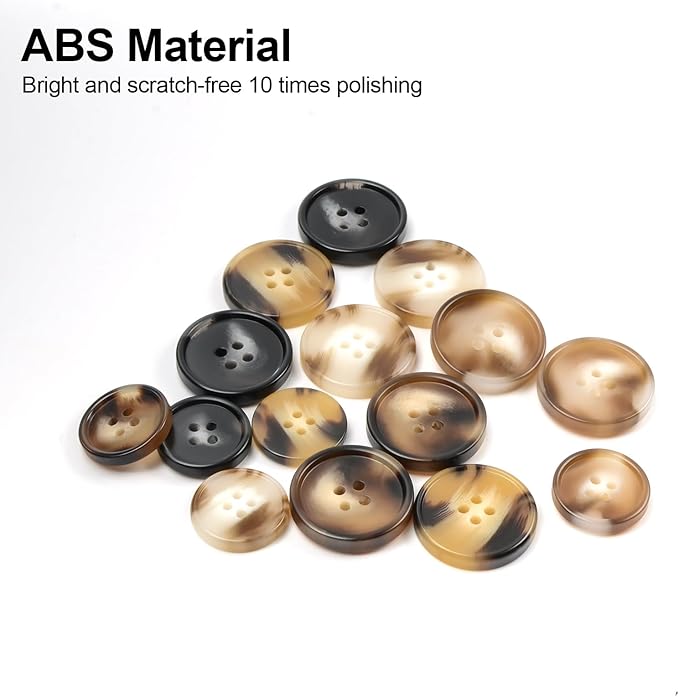110Pcs Mixed Sewing Buttons, 4-Hole Craft Round Blazer Buttons, 5 Color 3 Size (15mm, 20mm, 25mm) Suit Coats Resin Button, Suitable for Variety Clothing Sewing, DIY Craft (Coffee Color)
