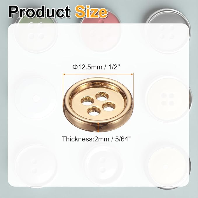 HARFINGTON 20pcs Metal Sewing Button, 12.5mm 4-Hole Round Suit Shirts Coats Clothes Sewing Buttons for Decoration Craft, Gold