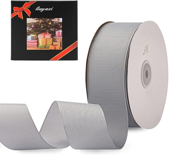 LIUYAXI 2" X 50 Yards Solid Silver/Grey Grosgrain Ribbon, Perfect for Crafts, Wedding Decor, DIY Hair Accessories, Sewing, Gift Package Wrapping and More