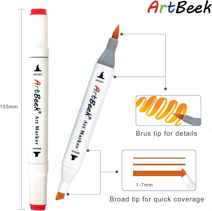 ArtBeek Alcohol Markers, 262 Coloring Markers for Adult Coloring Books No Bleeding, Dual Tip (Brush & Fine Tip)