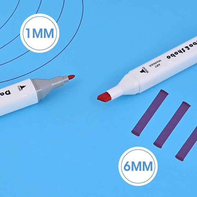 Dabo&Shobo 60 Colors Drawing Markers, Dual Tip Markers, Fine & Chisel Coloring Marker for Adult Coloring And Sketching