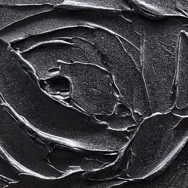 Art Hand-Painted Abstract Three-Dimensional Textured Black Rose Flower Art Oil Painting, 24x24 inches. Modern Minimalist Style Art. Suitable for Wall Decoration in Home Office