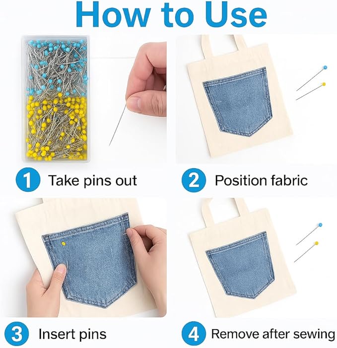 600 PCS Straight Pins,1.75IN Quilting Pins Long,Yellow and Blue Glass Head Sewing Pins for Fabric,Stainless Steel Dressmaker for Sewing, Crafts, Jewelry Making, DIY
