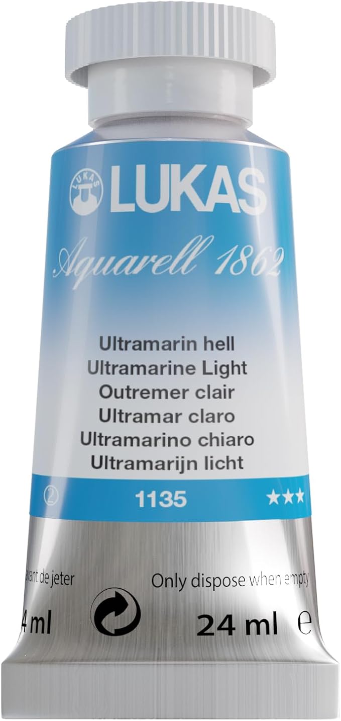 Lukas 1862 Aquarell Artists' Watercolor Tubes, Ultramarine Blue Light 24 ml - Vibrant Professional Grade Watercolor Paint - Easy-to-Wet, Intense Color, Long-lasting - For Professional Watercolorists