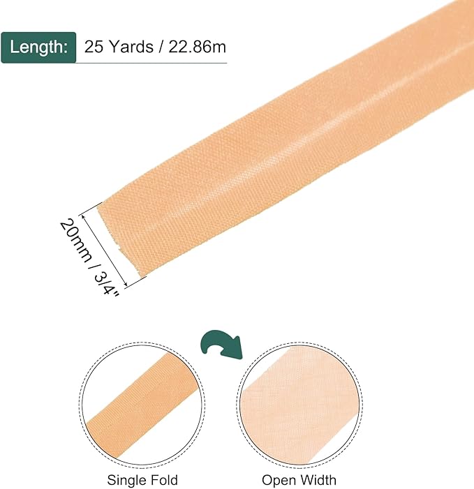MECCANIXITY 3/4 Inch Single Fold Bias Tape Polyester Continuous Bulk Bias Tape for Sewing, Seaming Quilting Hemming Binding Crafts (Light Orange 25 Yards)