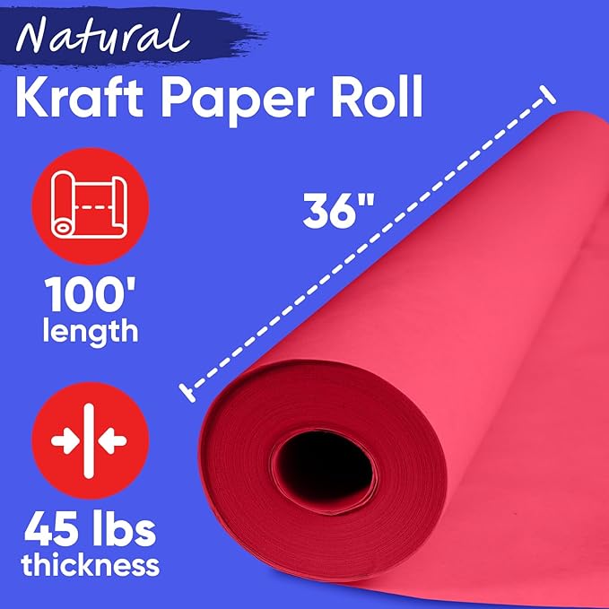 USA Made 36" x 1200" Christmas Red Kraft Paper Roll, 45 lbs Thickness, American Quality Colored Kraft Paper for School, Poster Arts, Bulletin Board - Odorless, Non-Toxic, Safe for Kids