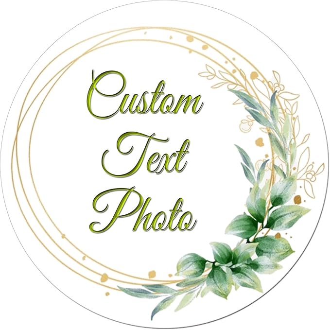 (Made in MA) Custom Round Flower wreath Sticker Labels - Personalized Customized Stickers for Birthday Baby and Labels Product Boxes Wedding Shower Labels