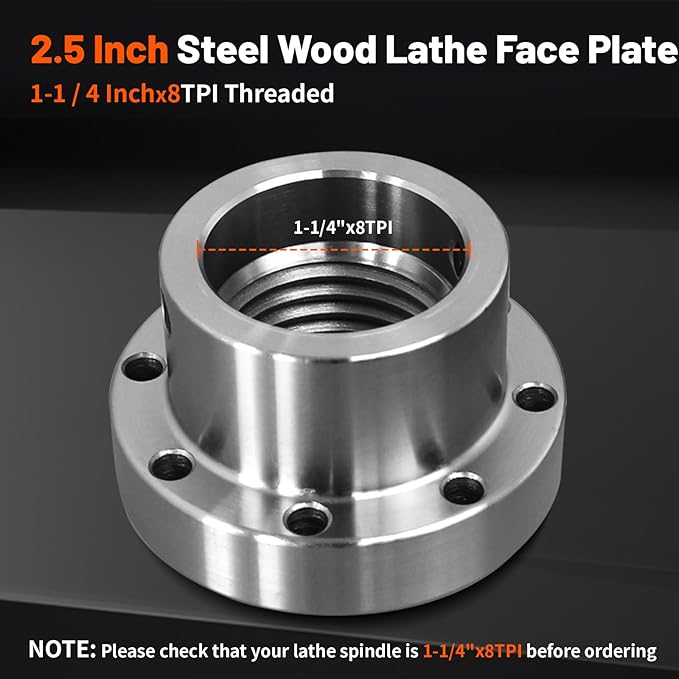 Wood Lathe Steel Faceplate 2.5",Faceplate for Wood Lathe,Lathe Face Plate Fit for 1-1/4" x 8TPI Spindle