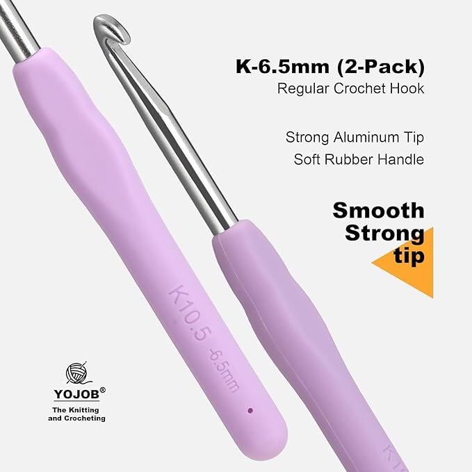 2Pcs 6.5mm Crochet Hooks, Ergonomic Crochet Hook for Arthritis and Beginners, Extra Long, Smooth, Comfortable (Size K / 6.5mm)