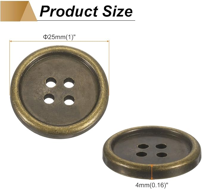 HARFINGTON 100pcs 40L Plastic Sewing Buttons 25mm 1" 4-Hole Round Replacement Craft Button for Coats Sewing Clothing and DIY, Bronze
